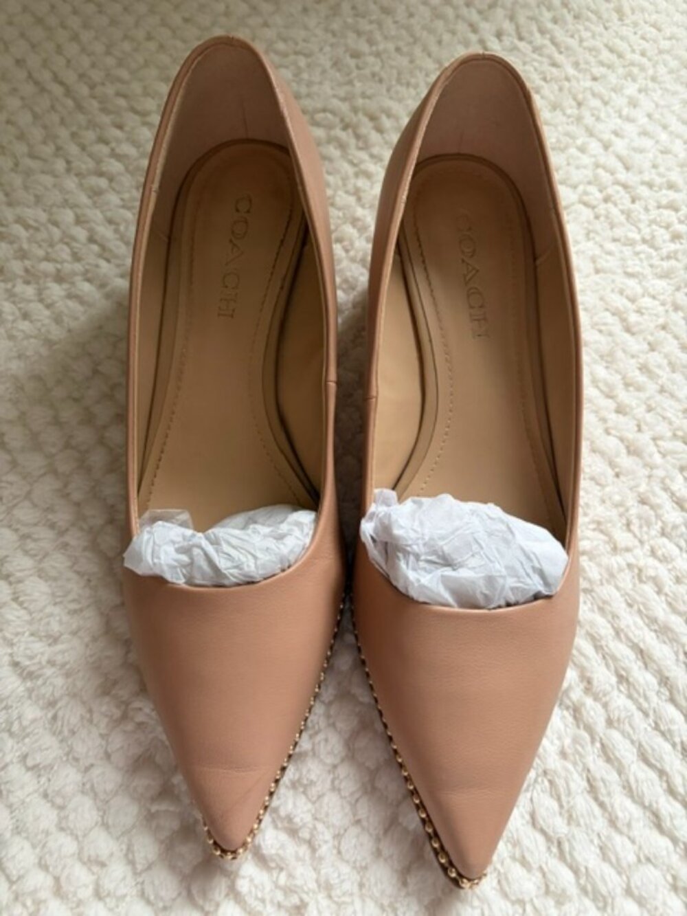Coach Nude Pink Leather Pointed Toe Block Heels Size 8.5